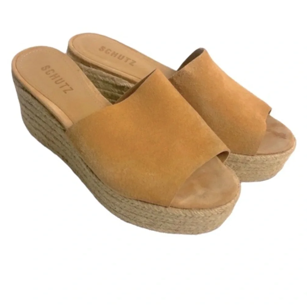 Schutz Thalia Espadrille Platform Wedge Slide Sandals